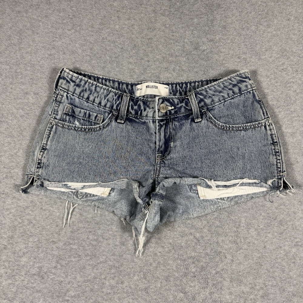 Hollister Denim Cutoff Shorts Women's W28 Blue Acid Wash Distressed Frayed Hem